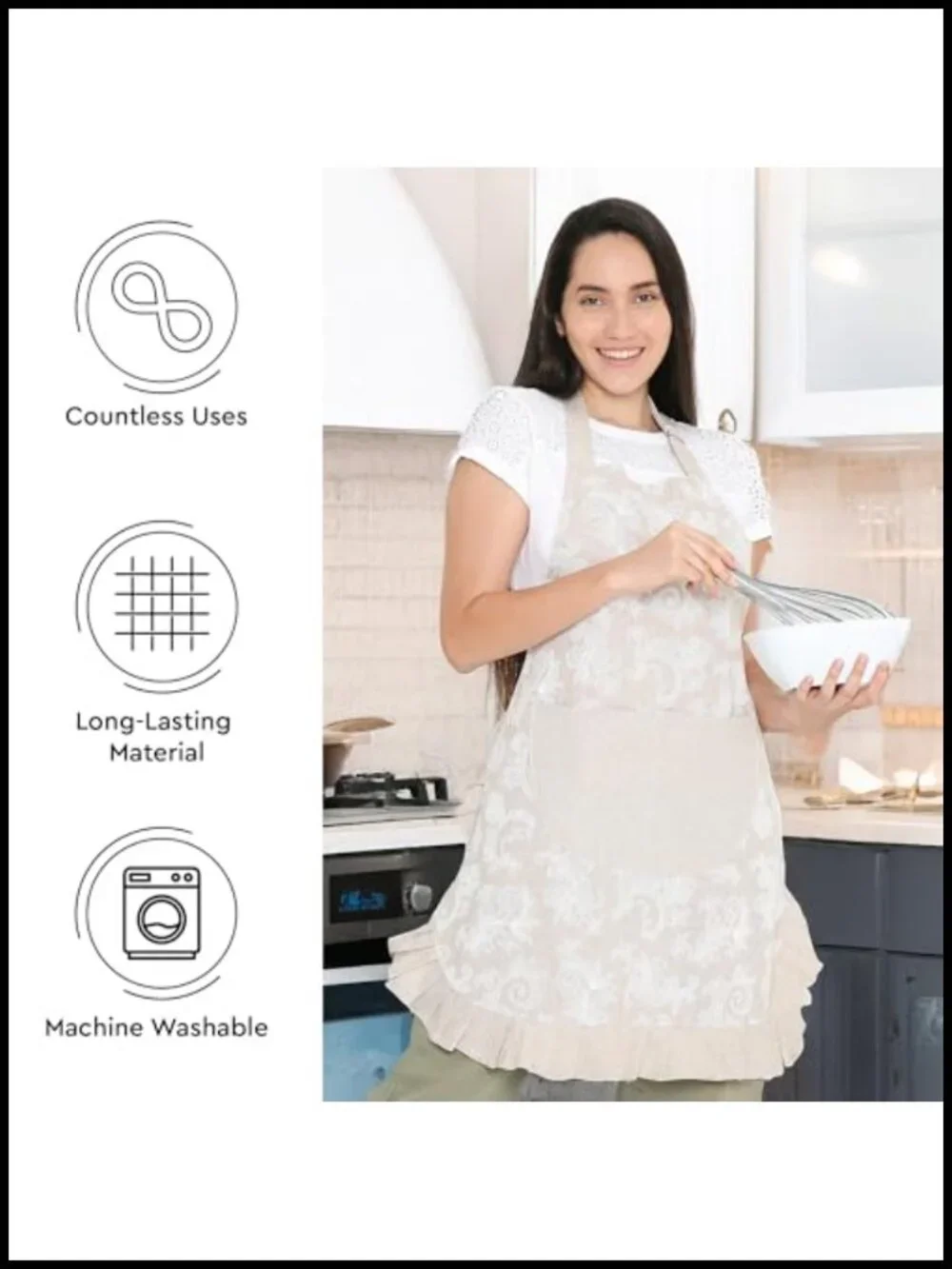 Cotton Cooking Apron with Pockets and Towel Holder